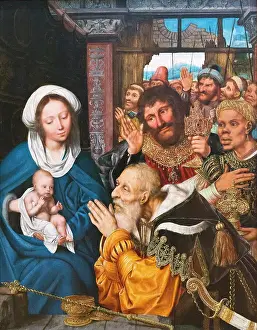 Medium Group Of People Prints: Adoration of Magi by Quentin Metsys (1466 - 1530); Oil on wood; 1526