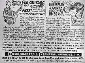 Advertising Prints: adverts for guitars and binoculars 1930's