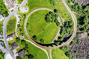 Railroad Track Prints: Aerial of the Brusio spiral viaduct