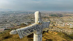 Hills Prints: Aerial of the Christ the King Statue, overlooking Lubango, Angola, Africa