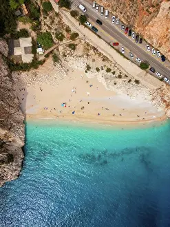 Butterfly Prints: Aerial drone view of Kaputas beach with turquoise water