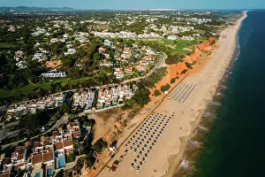 Drone Point Of View Prints: Aerial drone view of Vale do Lobo Beach