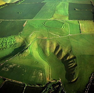 Oxfordshire Prints: Aerial image of the Uffington White Horse with Uffington Castle hill fort