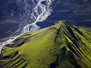 Overhead View Prints: Aerial photography of the mountain Maelifell in the highlands of Iceland