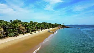 Top Down Prints: Aerial of a sandy beach in Rubane, Bijagos archipelago, Guinea Bissau