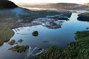 West Coast Prints: Aerial shot at sunset of Butze Rapids and Kaien Island