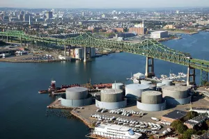 Boston Prints: Aerial of the Tobin Bridge connecting Charlestown to Chelsea near Boston