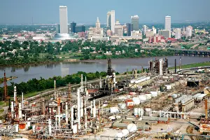 Oil Refinery Prints: Aerial of Tulsa Oklahoma Downtown Skyline and Oil refineries