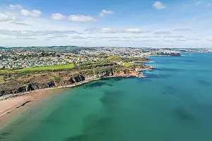 Top Down Prints: Aerial view Armchair Cove and Broadsands Beach from a drone