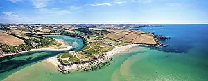 Top Down Prints: Aerial view of Bantham Beach and River Avon from a drone