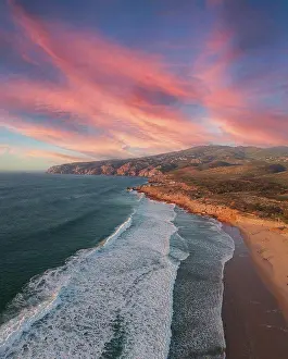 Getaway Prints: Aerial view from a beach at the sunset
