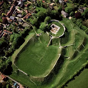 Norfolk Prints: Aerial view of Castle Acre, remains of a motte and bailey castle with extensive earthworks