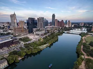 Capitol Prints: Aerial view of the Colorado River meandering along the Austin Texas waterfront