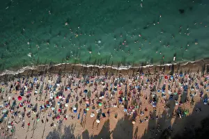 Freude Prints: Aerial View of Crowd of People on the Beach Aerial View of Crowd of People on the Beach