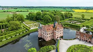 Exterior Photograph Prints: Aerial view, Egeskov Castle with park