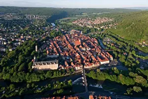 Hills Prints: Aerial view of Hannoversch Muenden