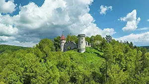 Top Down Prints: Aerial view of the Honburg castle ruins on the Honberg
