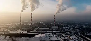 Global Prints: Aerial view of Industrial zone, plants and factories with smoke