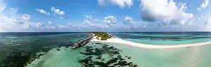 Accommodations Prints: Aerial view, Kuredu with water bungalows and beaches
