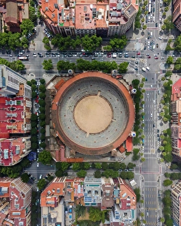 Architecture Prints: Aerial view of La Monumental, an historical bullring in Barcelona downtown