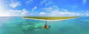 Heaven Prints: Aerial view of Maldives island, luxury water villas resort and w