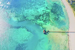 Body Of Water Prints: Aerial view of Maldives island, luxury water villas resort and w