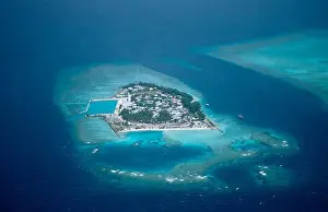 Lonely Prints: Aerial View of Maldives Island, Maldives, Indian Ocean, Meemu Atoll