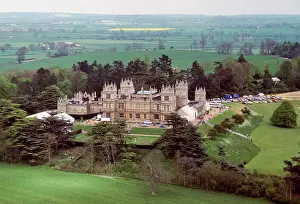 Property Prints: Aerial view of Mentmore Towers stately home with marquees where Sothebys conducts auction of contents