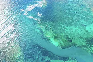 Weather Prints: Aerial view to ocean waves. Blue water background. Dramatic colo
