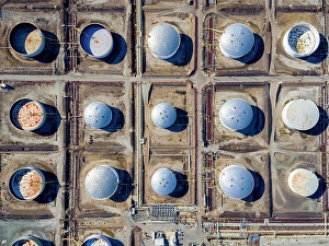 Aerialview Prints: Aerial view of oil storage tanks in a grid pattern at Torrance