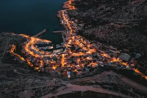 Aerial Prints: Aerial View of the Parc National des Calanques in Marseille at night, France