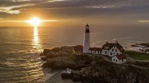 Maritime Prints: Aerial view Portland Head Lighthouse tower State of Maine