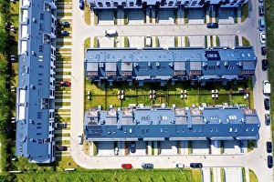 Property Prints: Aerial view of residential houses neighborhood and apartment bui