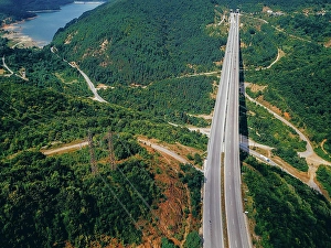 Aerial Prints: Aerial view of the road in the mountains Aerial view of the road in the mountains
