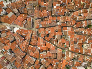 Downtown District Prints: Aerial view of Rovinj, a characteristic small town with red rooftop, Istria, Croatia