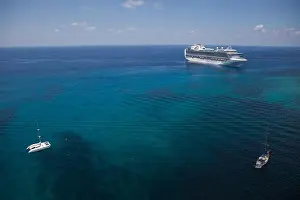 West Indies Prints: Aerial view of sailboats and cruise ship Crown Princess (Princess Cruises)