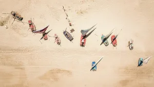 Shapes Prints: Aerial view of traditional fishing boats on the beach in Brazil