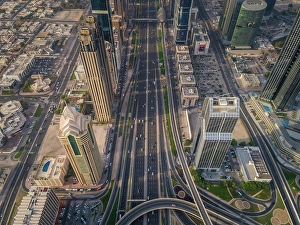 Shapes Prints: Aerial view of the traffic lanes and Skyscrapers in Dubai, U.A.E