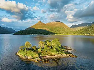 Coast Prints: Aerial view of the western part of Loch Leven with the historic Isle of Discussion