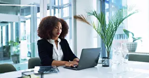 Financial Prints: African, accountant or businesswoman with laptop for review