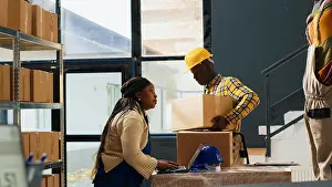 Logistics Prints: African american people checking quality of goods