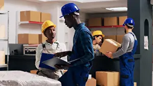 Logistics Prints: African american people doing quality control in warehouse