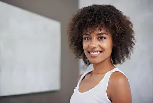 Perfect Prints: African woman, portrait and happy in bathroom for beauty