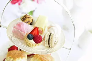 Cakes Prints: Afternoon tea served with an assortment of cakes
