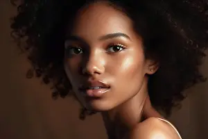 Eyes Prints: AI Generative. African american girl with clean healthy skin