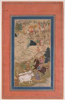 Written Prints: 'Akbar Hunting with Cheetahs', Folio from a Manuscript of the Akbarnama