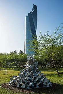 Arabic Prints: Al Hamra tower and the Al Shaheed Park, Kuwait City, Kuwait, Asia