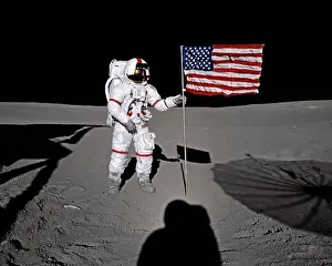 Alan Shepard Poses with An American Flag During Apollo 14 alan shepard poses american flag apollo 14