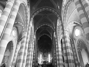 Alba Prints: ALBA, ITALY - CIRCA FEBRUARY 2019: Duomo di San Lorenzo (St Lawrence cathedral) in black and white