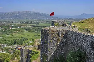 Alps Prints: Albanian flag on the castle walls of Rozafa Castle